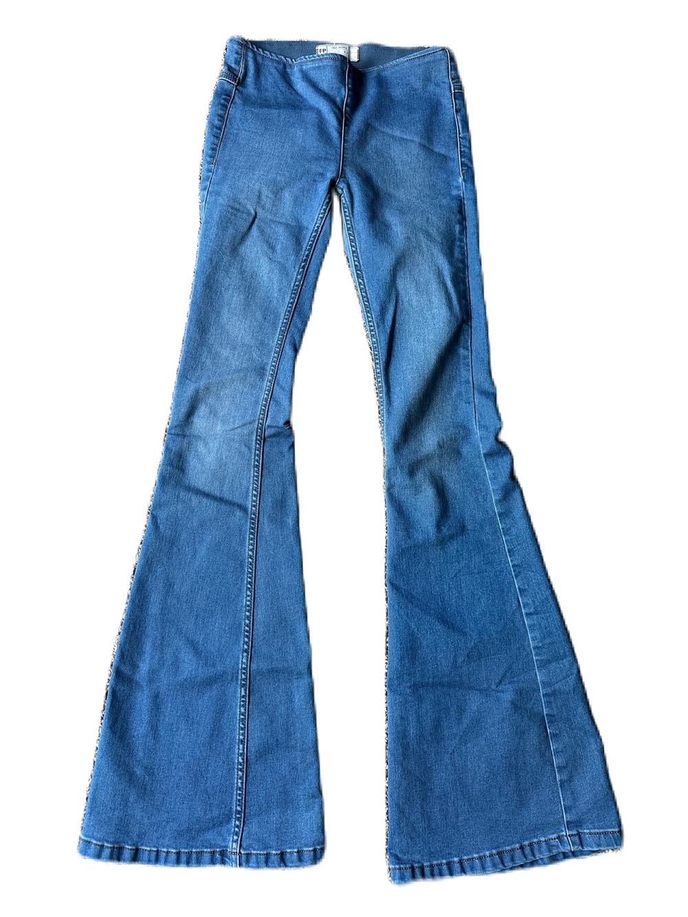 Free People Penny Pull On Flare Jeans Women 24 Blue Denim Boho Bell Bottoms